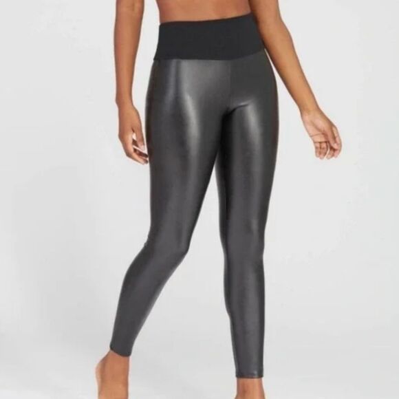 Assets By Spanx Faux Leather Shaping Leggings- Very Black - Picture 1 of 10
